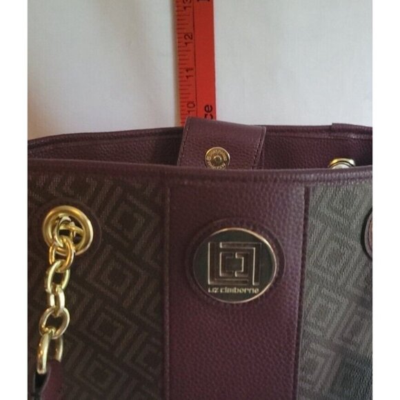 Liz Claiborne Signature Logo Handbag & Wallet Large Burgundy & Brown Purse Tote - Picture 3 of 16